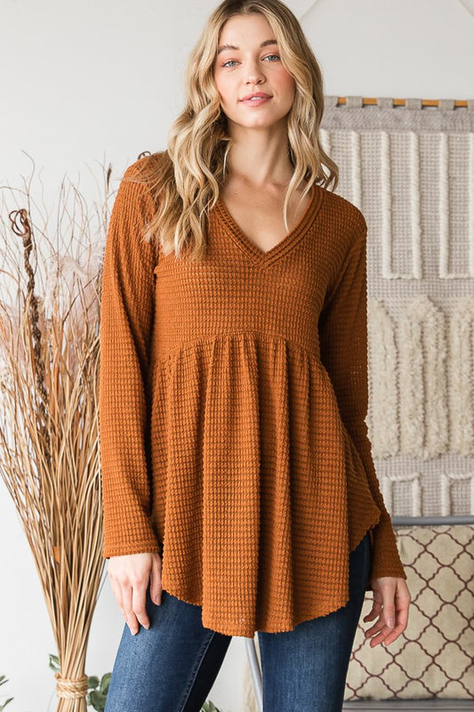 Waffle Knit Babydoll Top