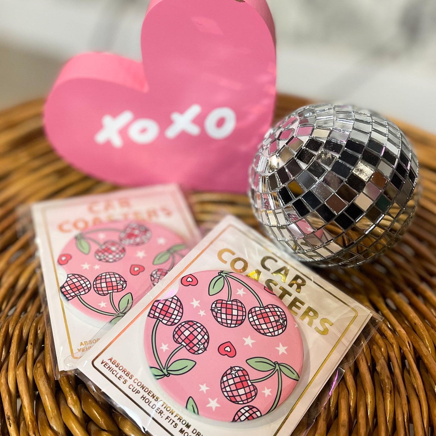 Disco Cherries Valentine's Car Coasters