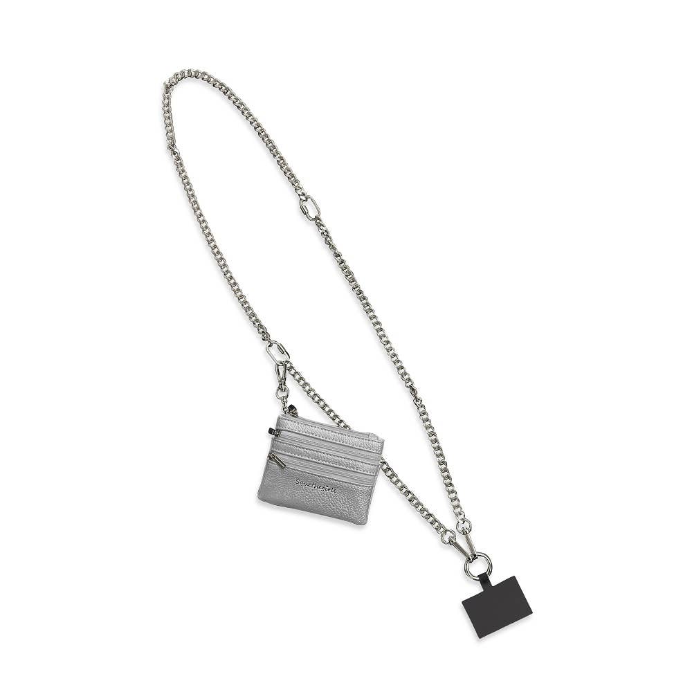 Clip & Go Crossbody Chain w/Zippered Pouch: Silver
